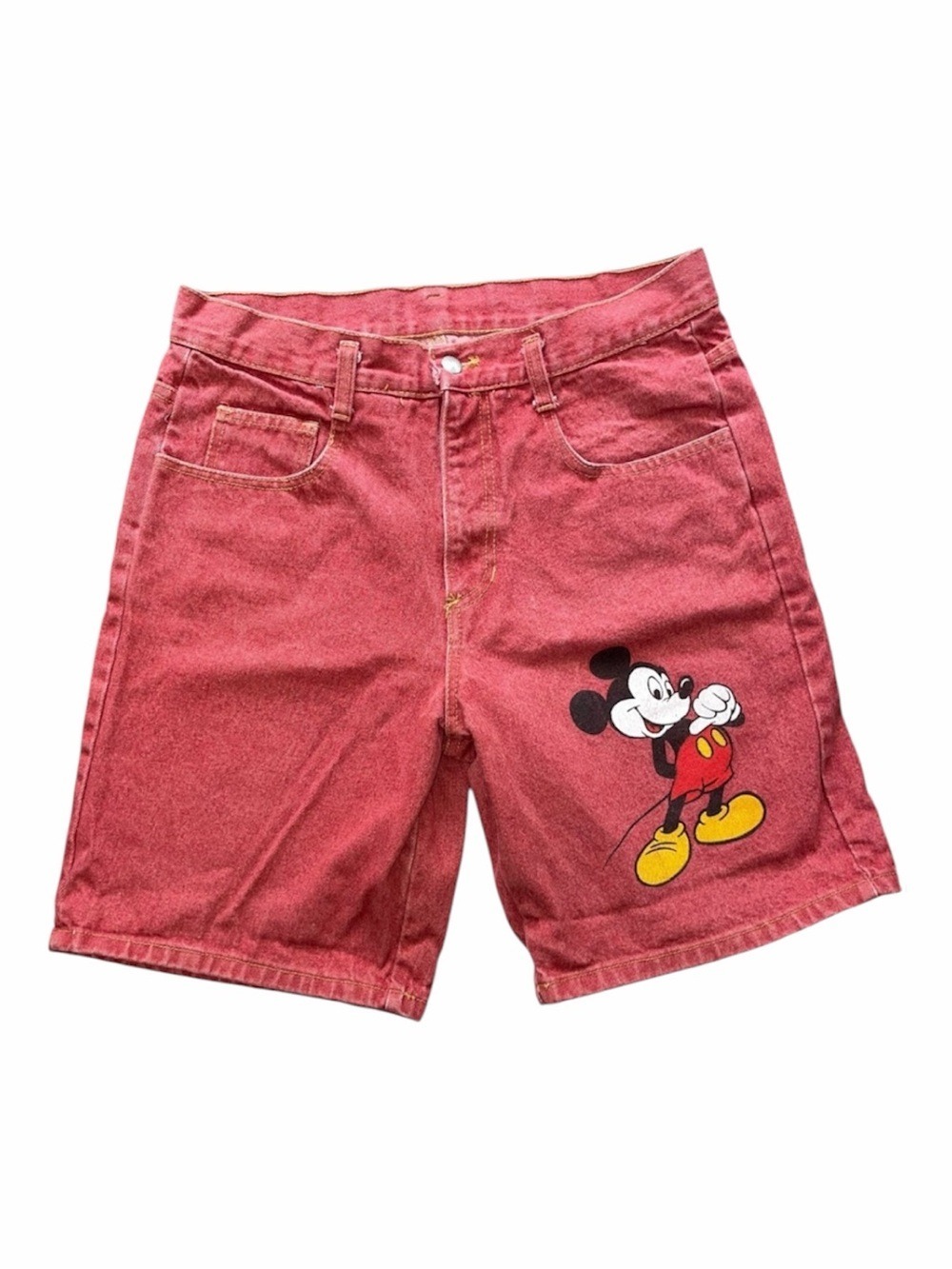 Vintage 90s Disney Mickey Mouse Red Denim Mom Shorts Size M Made In USA